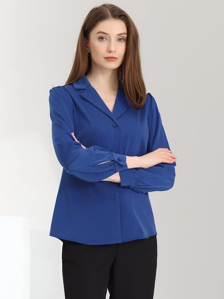 新品 ラクエルアレグラ 長袖ブラウス O ブルー / Ｋ４７ Amazon | [Allegra K] シャツ ブラウス 無地 長袖 トップス